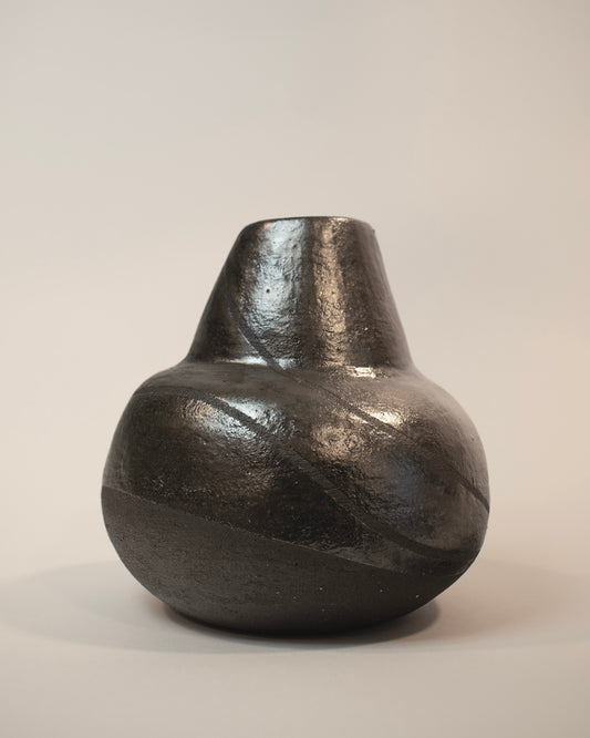 Organic Black Vessel with Metallic Glaze