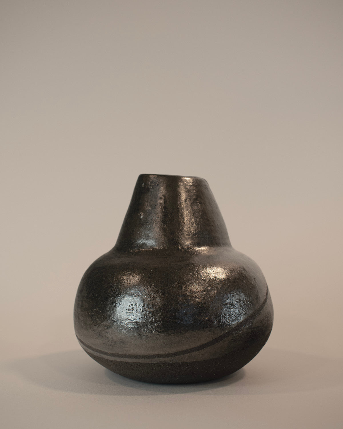 Organic Black Vessel with Metallic Glaze
