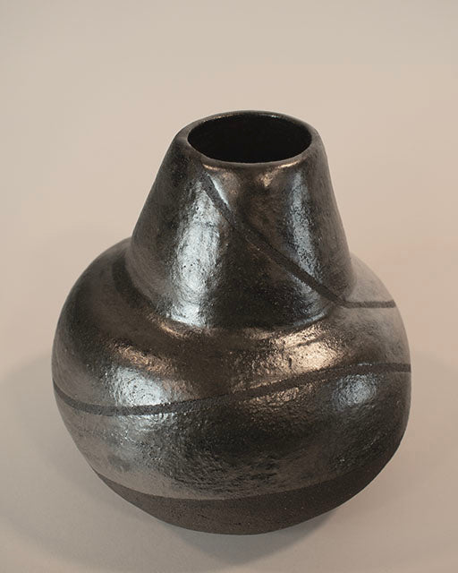 Organic Black Vessel with Metallic Glaze